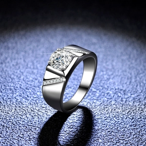 S925 Sterling Silver Moissanite Ring For Men Platinum Plated Zirconia Luxury Business Wedding Band Adjustable Open Ring Jewelry