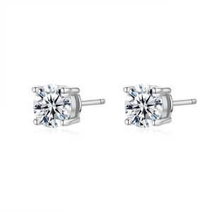 S925 sterling silver four-prong stud earrings with round-cut moissanite stone