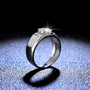 Classic 925 sterling silver moissanite ring for men featuring luxury six-prong setting