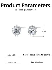 Technical specifications of S925 silver sunflower moissanite earrings with 8.4mm outer diameter