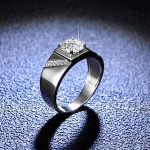 S925 sterling silver moissanite ring for men with round center stone and pave accents