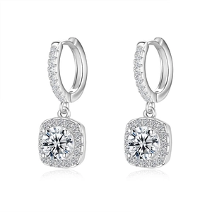 Boucles d'oreilles créoles de luxe en argent S925 avec pendentifs carrés en moissanite