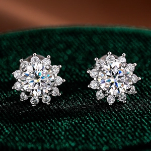 925 Sterling Silver Sunflower Moissanite Stud Earrings D Color Heart Arrow Zirconia Elegant Wedding Jewelry For Women Gift