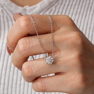 Classic S925 sterling silver necklace with a brilliant 1 carat moissanite snowflake pendant