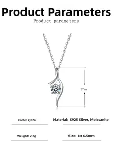 Macro view of S925 sterling silver 1ct moissanite pendant with dimensions 27mm height