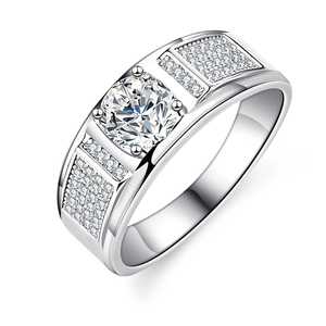Classic 925 sterling silver men's moissanite ring with a large round solitaire stone