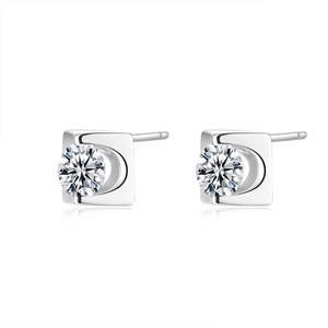 Elegant heart-shaped Moissanite stud earrings in polished 925 sterling silver settings
