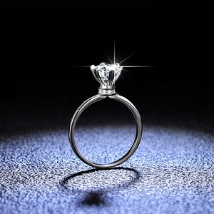 925 Sterling Silver Classic Six-Prong Moissanite Zirconia Ring Crown Setting Sparkling Gemstone Engagement Wedding Jewelry Ring Gift For Women