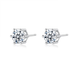 Elegant S925 sterling silver stud earrings featuring six-prong moissanite brilliant cut stones