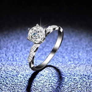 925 Sterling Silver Moissanite Zirconia Ring For Women Six Prong Leaf Design Adjustable Engagement Wedding Fashion Jewelry
