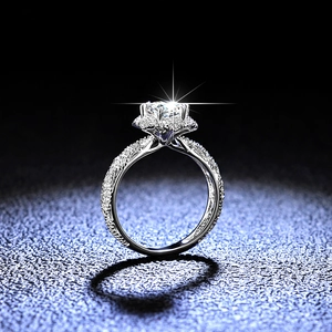 925 Sterling Silver Moissanite Ring with Six-Claw Setting and Round Brilliant Cut Main Stone