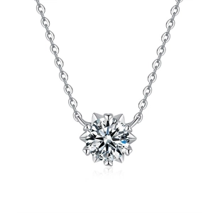 Classic S925 sterling silver snowflake necklace with 1 carat round moissanite pendant