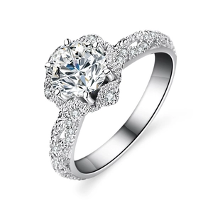 Elegant 925 sterling silver moissanite ring with six-prong setting and vintage hollow band