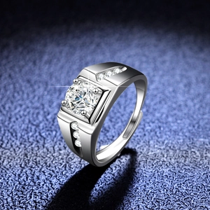 S925 Sterling Silver Moissanite Ring For Men Classic Simple Adjustable Opening Men Wedding Band Zirconia Gemstone Jewelry