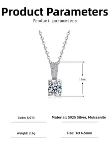 Détails du pendentif en moissanite 1ct montrant les dimensions et le poids en argent S925