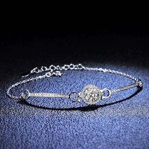 925 Sterling Silver Moissanite Bracelet For Women Simple Round Halo D Color Moissanite Zirconia Inlaid Adjustable Chain Jewelry