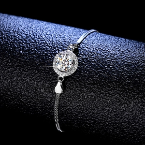 925 Sterling Silver Moissanite Zirconia Bracelet Round Halo Stone Setting Snake Chain Minimalist Jewelry For Women Gift