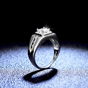 Classic S925 sterling silver moissanite ring for men with square cut stone and Pt950 mark