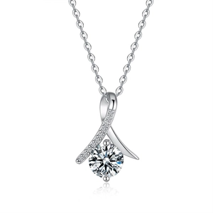 Elegant s925 silver necklace with ribbon pendant and brilliant round moissanite