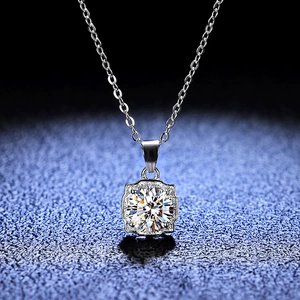 Collier en Argent Sterling 925 Moissanite pour Femme Collier Pendentif Halo Carré Radiant Incrusté de Strass Chaîne Vénitienne Bijoux de Mode Cadeau