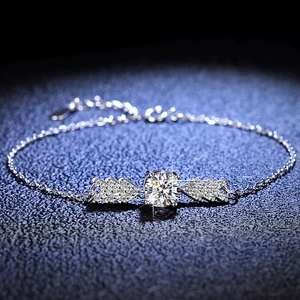 Angel Wings Bracelet 925 Sterling Silver Moissanite Round Sparkling Gemstone Minimalist Adjustable Jewelry For Women