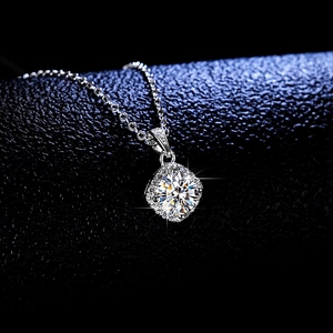 Classic S925 sterling silver necklace with a 1ct moissanite pendant in square halo setting