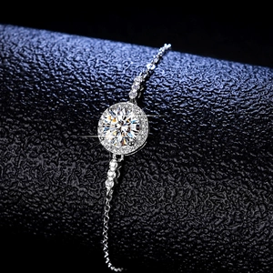 925 sterling silver moissanite halo bracelet with brilliant round cut stones for women