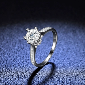 Classic 925 Sterling Silver Moissanite Zirconia Ring Six Claw Crown Inlaid Round Cut Wedding Engagement Ring For Women Jewelry