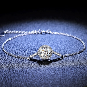 Luxury 925 Sterling Silver Moissanite Bracelet Minimalist Round Halo Zirconia Inlaid Chain For Women Fashion Jewelry Gift