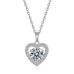 S925 Sterling Silber Herzanhänger Halskette mit 1 Karat Moissanit und O-Kette