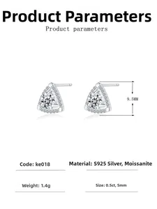Technical detail of S925 silver triangle moissanite earrings with dimensions and 0.5ct main stone