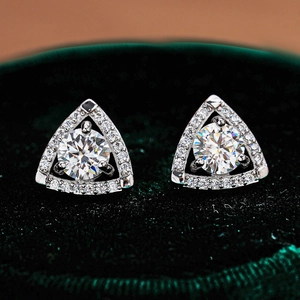 925 Sterling Silver Moissanite Geometric Triangle Stud Earrings For Women D Color Moissanite Zirconia Inlaid Jewelry Gift