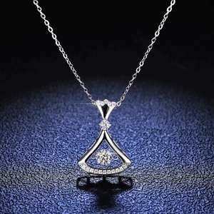 925 Sterling Silver Moissanite Dancing Stone Necklace For Women Elegant Fan Skirt Shape Zirconia Pendant Clavicle Chain