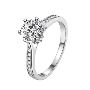 Classic 925 sterling silver 1 carat moissanite ring with six-prong setting on white background