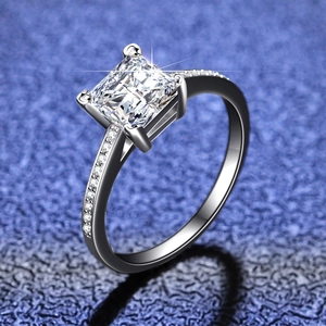 925 Sterlingsilber Moissanit Ring Prinzessschliff Quadratisch Eingelegt Klassisch Verlobung Hochzeit Damen Schmuck Geschenk