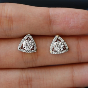 S925 silver triangle moissanite stud earrings featuring brilliant round center stones