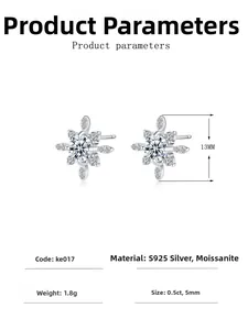 Schema tecnico di orecchini a fiocco di neve in Moissanite 0.5ct e argento S925 puro