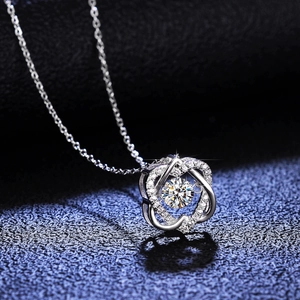 S925 sterling silver moissanite necklace with moving heart star pendant on blue background