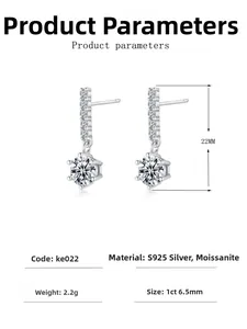 Detail view of S925 silver moissanite earrings with dimensions and 1ct stone specifications