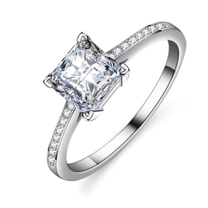 S925 Sterlingsilber Verlobungsring mit Moissanit im Prinzess-Schliff und Pavé-Besatz