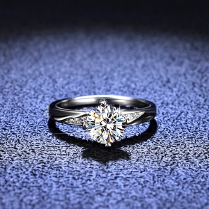 Classic Moissanite silver ring featuring a six-prong solitaire with elegant twisted band