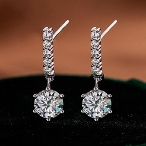 Elegant S925 sterling silver drop earrings with brilliant six-prong moissanite stones