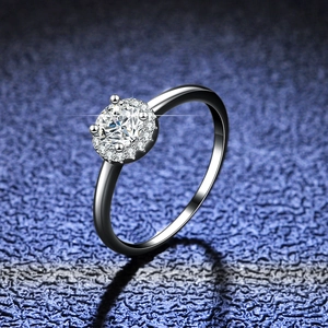 Bague en Argent Sterling 925 Moissanite pour Femme Étincelante Ronde Zirconia Halo Bague Réglable D Couleur Bijoux de Mariage Cadeau