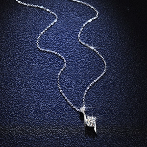 Elegant S925 silver S-shaped lightning pendant necklace with a brilliant round moissanite