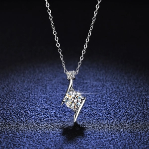 925 Sterling Silver S-Shape Moissanite Zirconia Pendant Necklace For Women Lightning Bolt Clavicle Chain Minimalist Jewelry