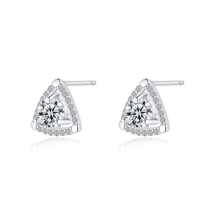 Geometric triangle moissanite stud earrings in S925 sterling silver with a round center stone