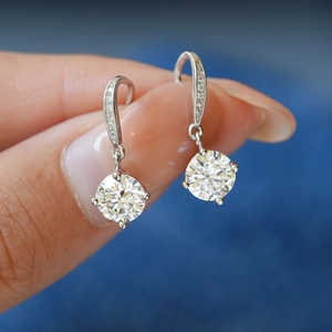 Elegant silver drop earrings with brilliant round-cut moissanite stones and pavé set hooks