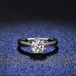 Bague Solitaire en Argent Sterling 925 Moissanite pour Femme Bague de Fiançailles Flocon de Neige à Six Griffes Avec Bord Milgrain