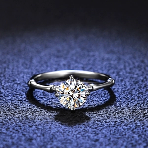 Moissanite ring for women with bamboo joint band and sparkling round brilliant cut stone