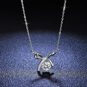 925 Sterling Silver Moissanite Bowknot Pendant Necklace Fashion Inlaid Rhinestone Box Chain Clavicle Necklace For Women Jewelry